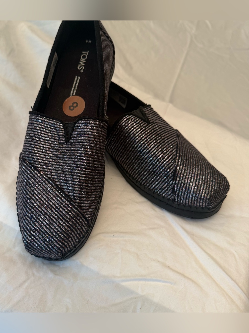 Toms womens Black Stripe Metallic Slip-On Loafers